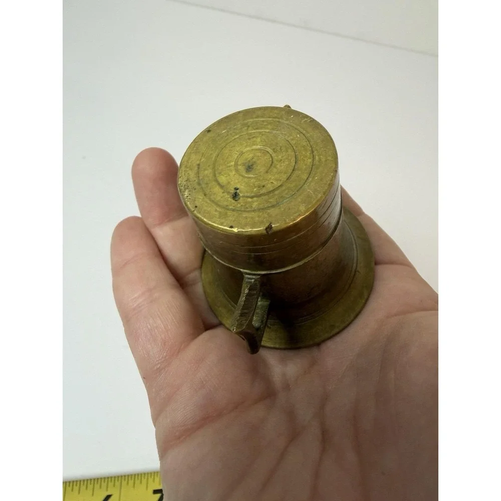 Brass Mortar & Pestle Small Handled Pharmacy Apothecary Vintage Decor‎